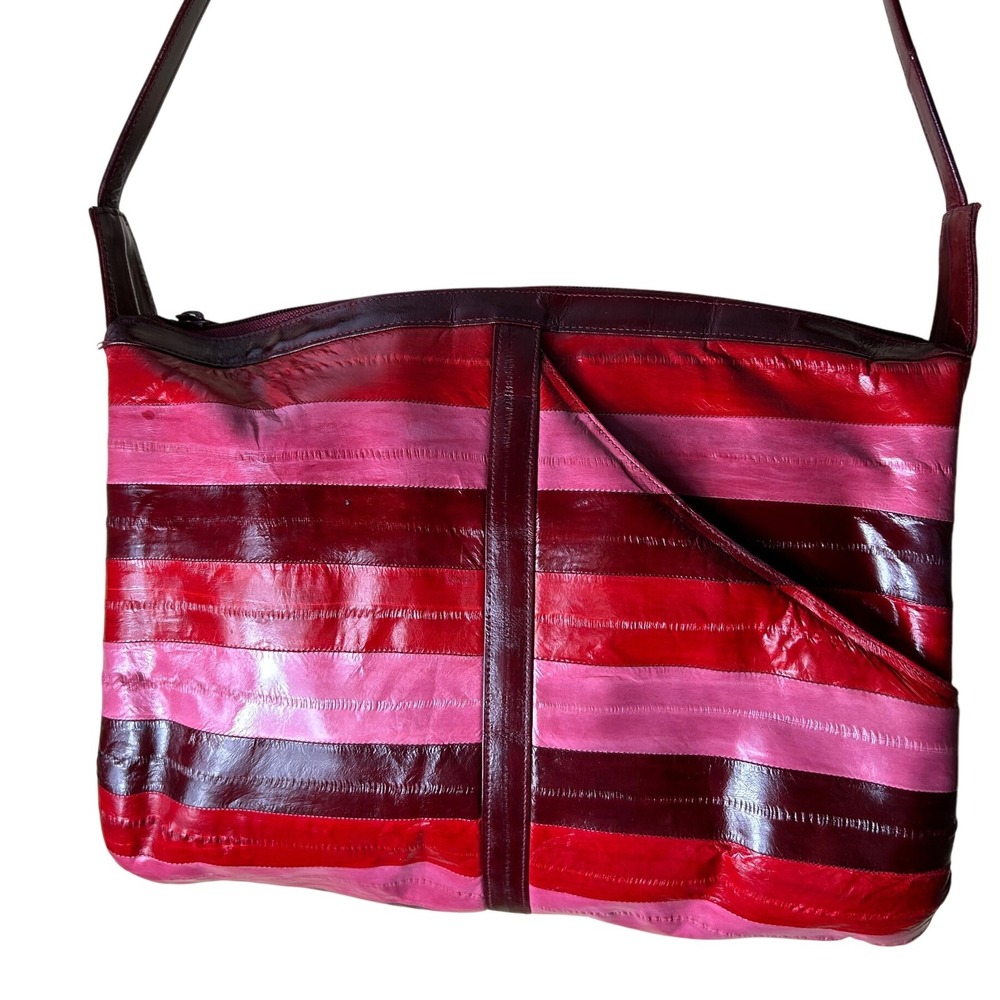 Vintage‎ Lee Sands Pink/ Red/ Burgandy  Eel Skin Leather Shoulder Bag Unique - Picture 9 of 15